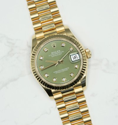 Rolex Datejust 31 2024 Yellow Gold Datejust 31 Factory Green Diamond Dial Unworn Box Papers 278278