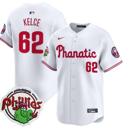 Jason Kelce Jersey 62 Phillies Phanatic Patch Vapor Premier Limited Stitched White