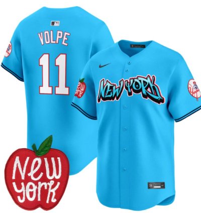 Anthony Volpe Jersey 11 New York Yankees Apple Patch Vapor Premier Limited Stitched Light Blue