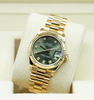 Rolex Datejust 31 2024 Yellow Gold Datejust 31 Factory Green Diamond Dial Unworn Box Papers 278278