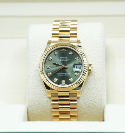 Rolex Datejust 31 2024 Yellow Gold Datejust 31 Factory Green Diamond Dial Unworn Box Papers 278278