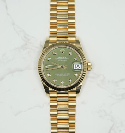 Rolex Datejust 31 2024 Yellow Gold Datejust 31 Factory Green Diamond Dial Unworn Box Papers 278278