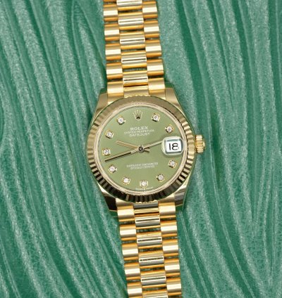 Rolex Datejust 31 2024 Yellow Gold Datejust 31 Factory Green Diamond Dial Unworn Box Papers 278278