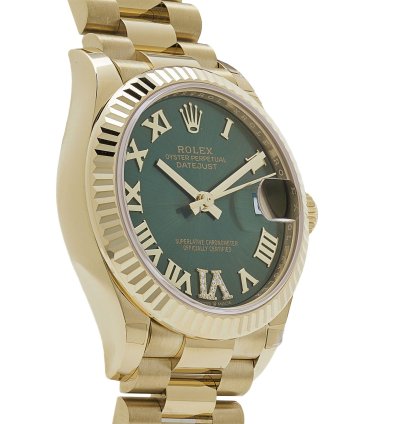 Rolex Datejust 31 278278 Ladies Yellow Gold Diamond Green Dial President 2023