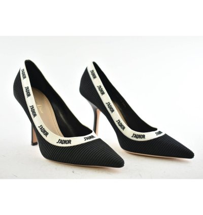 Dior Adior Jadior Black White Ribbon Logo Heel Pump 39 5
