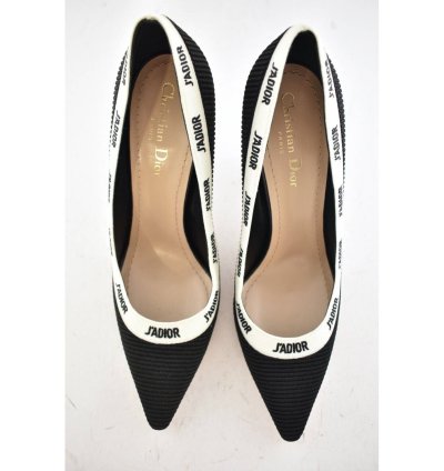 Dior Adior Jadior Black White Ribbon Logo Heel Pump 39 5