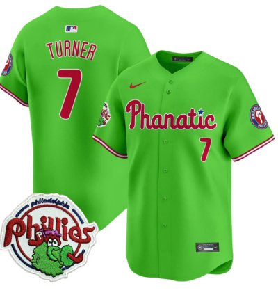 Trea Turner Jersey 7 Phillies Phanatic Patch Vapor Premier Limited Stitched Green