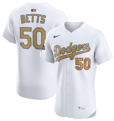 Mookie Betts 50 Los Angeles Dodgers 2025 Gold Collection Elite Men Jersey - White