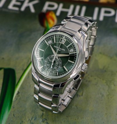 Patek Philippe Annual Calendar Chronograph Flyback Chronograph Annual Calendar Ref 5905 1a Olive Green Dial Full Set 2024