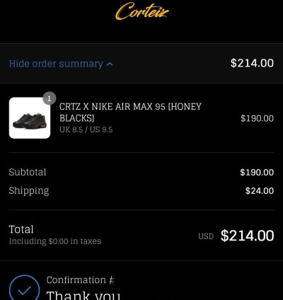 Nike Air Max 95 Corteiz Honey Black Size 9 5