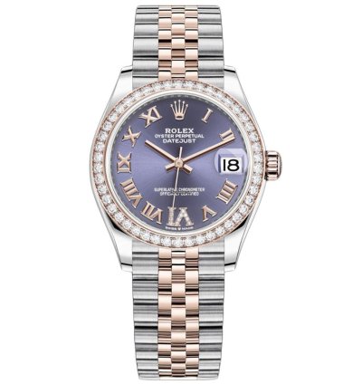 Rolex Datejust 31 278381rbr Steel 18k Rose Gold Diamond Bezel Aubergine Roman Dial 31 Mm
