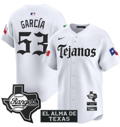 Adolis Garcia Jersey 53 Texas Rangers Mexico Tejano Barrio Style Vapor Limited Stitched White