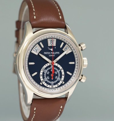 Patek Philippe Annual Calendar Chronograph Papers Mint 5960g White Gold Chrono Blue Calendar 40 5mm Watch