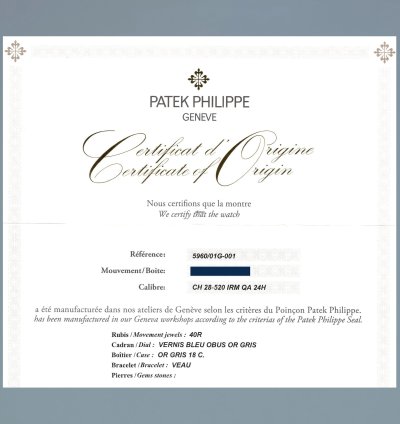 Patek Philippe Annual Calendar Chronograph Papers Mint 5960g White Gold Chrono Blue Calendar 40 5mm Watch