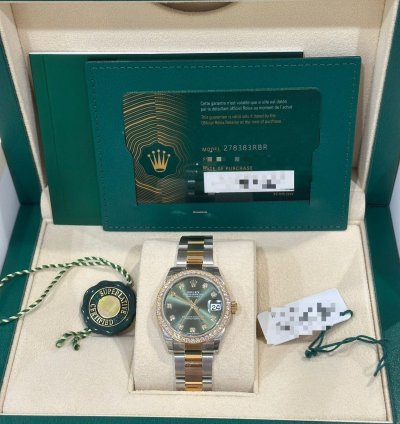 Rolex Datejust 31 278383rbr Datejust 31mm Steel White Gold Green Dial Diamond Set Diamond Bezel Oyster