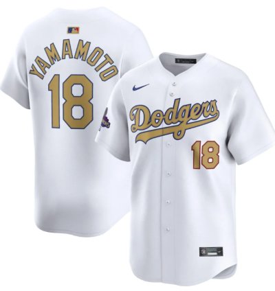 Yoshinobu Yamamoto 18 Los Angeles Dodgers 2025 Gold Collection Limited Men Jersey - White