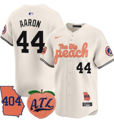Hank Aaron Jersey 44 Atlanta Braves 404 The Big Peach Premier Limited Stitched Cream