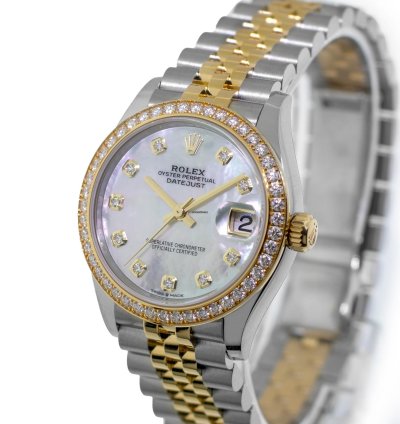 Rolex Datejust 31 31mm 18k Yellow Gold Steel Mop Diamond Dial Diamond 278383rbr