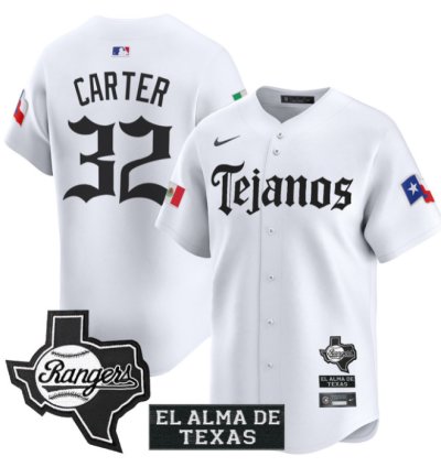 Evan Carter Jersey 32 Texas Rangers Mexico Tejano Barrio Style Vapor Limited Stitched White