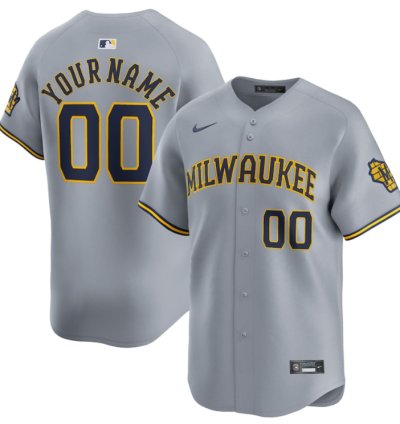 Milwaukee Brewers Away Limited Custom Men Jersey - Gray