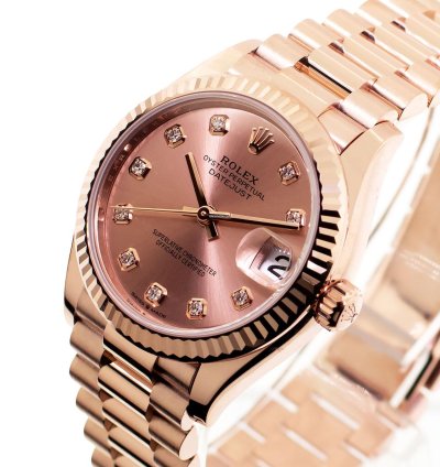 Rolex Datejust 31 31mm Everose Gold Rose Diamond Dial Fluted Bezel President 278275
