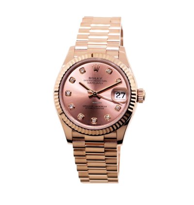 Rolex Datejust 31 31mm Everose Gold Rose Diamond Dial Fluted Bezel President 278275