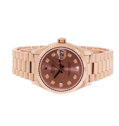 Rolex Datejust 31 31mm Everose Gold Rose Diamond Dial Fluted Bezel President 278275