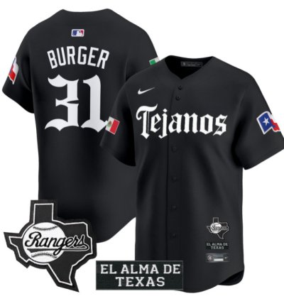 Jake Burger Jersey 31 Texas Rangers Mexico Tejano Barrio Style Vapor Limited Stitched Black