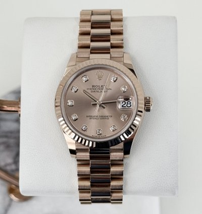 Rolex Datejust 31 31mm Fluted Bezel Everose Gold Diamond Dial Presidential Bracelet 278275