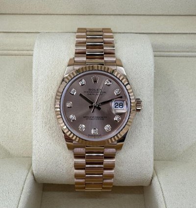 Rolex Datejust 31 31mm Fluted Bezel Everose Gold Diamond Dial Presidential Bracelet 278275