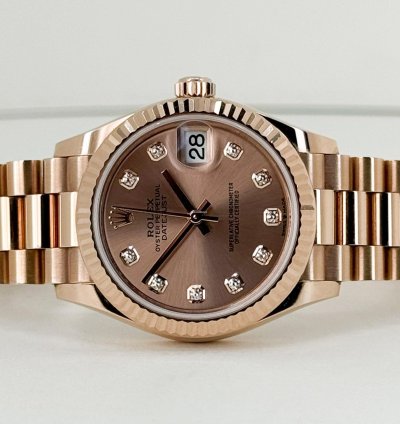 Rolex Datejust 31 31mm Fluted Bezel Everose Gold Diamond Dial Presidential Bracelet 278275