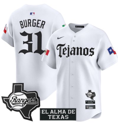 Jake Burger Jersey 31 Texas Rangers Mexico Tejano Barrio Style Vapor Limited Stitched White