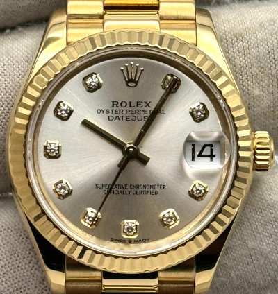 Rolex Datejust 31 31mm Silver Diamond Dial Yellow Gold Presidential Bracelet 278278 Unworn 2024