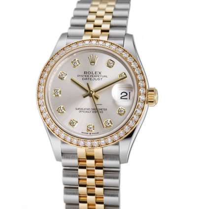 Rolex Datejust 31 31mm Steel And Yellow Gold Diamond Bezel Silver Diamond Dial Jubilee