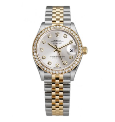Rolex Datejust 31 31mm Steel And Yellow Gold Diamond Bezel Silver Diamond Dial Jubilee