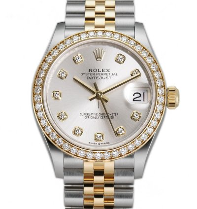 Rolex Datejust 31 31mm Steel And Yellow Gold Diamond Bezel Silver Diamond Dial Jubilee