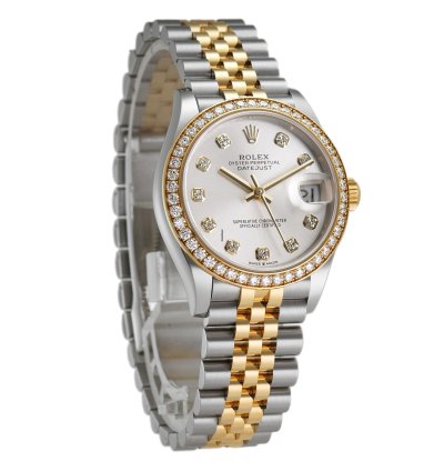 Rolex Datejust 31 31mm Steel And Yellow Gold Diamond Bezel Silver Diamond Dial Jubilee