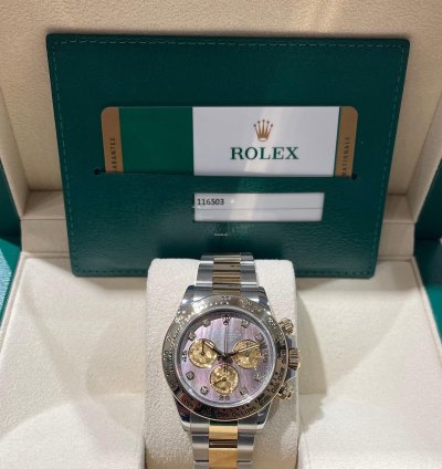 Rolex Daytona 116503ng Gold Crystal Diamond Mother Of Pearl Black Full Set 2018 Like New
