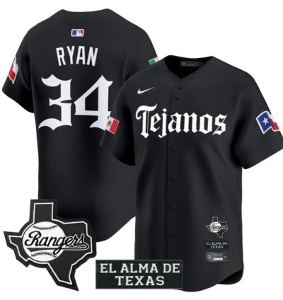 Nolan Ryan Jersey 34 Texas Rangers Mexico Tejano Barrio Style Vapor Limited Stitched Black