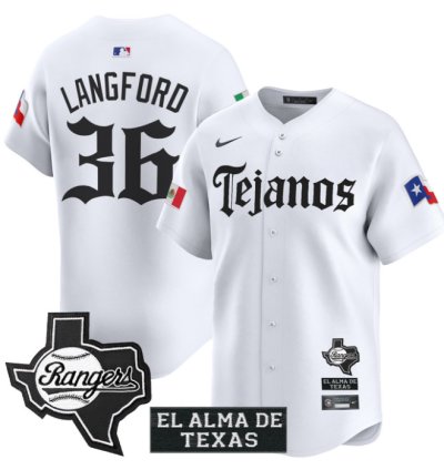Wyatt Langford Jersey 36 Texas Rangers Mexico Tejano Barrio Style Vapor Limited Stitched White