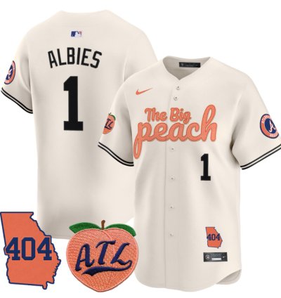 Ozzie Albies Jersey 1 Atlanta Braves 404 The Big Peach Premier Limited Stitched Cream