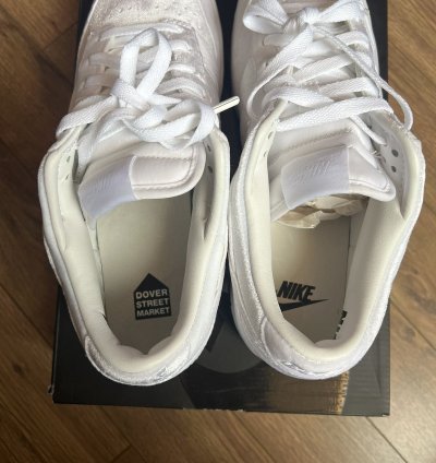 Nike Dunk Low Dover Street Market Triple White Velvet Size 9