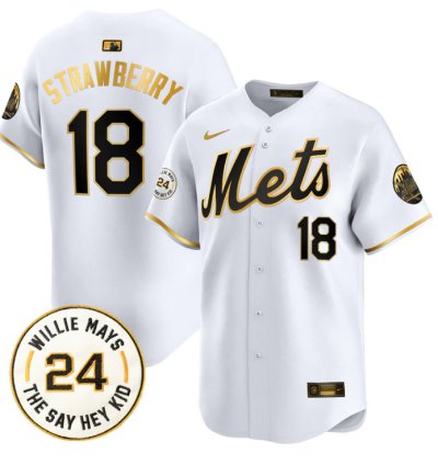 Darryl Strawberry Jersey 18 Mets Willie Mays Patch Vapor Premier Limited Stitched White Gold
