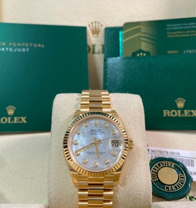 Rolex Datejust 31 Full Stickers 2025 Datejust 31 Yellow Gold President Mother-of-pearl Diamond Dial 278278