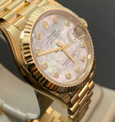 Rolex Datejust 31 Full Stickers 2025 Datejust 31 Yellow Gold President Mother-of-pearl Diamond Dial 278278