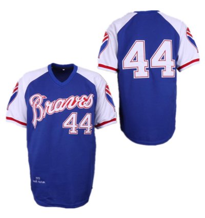 Atlanta Braves Hank Aaron Royal 1973 Throwback Pullover Jersey
