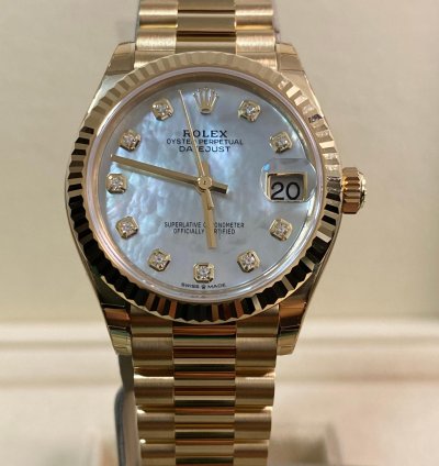 Rolex Datejust 31 Full Stickers 2025 Datejust 31 Yellow Gold President Mother-of-pearl Diamond Dial 278278