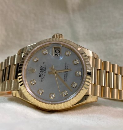 Rolex Datejust 31 Full Stickers 2025 Datejust 31 Yellow Gold President Mother-of-pearl Diamond Dial 278278