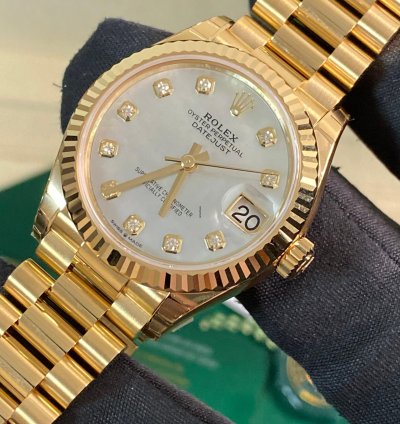 Rolex Datejust 31 Full Stickers 2025 Datejust 31 Yellow Gold President Mother-of-pearl Diamond Dial 278278