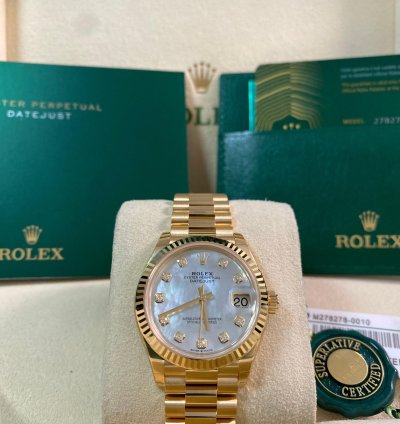 Rolex Datejust 31 Full Stickers 2025 Datejust 31 Yellow Gold President Mother-of-pearl Diamond Dial 278278